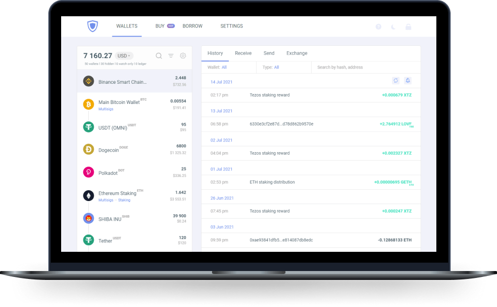 Desktop crypto wallet interface